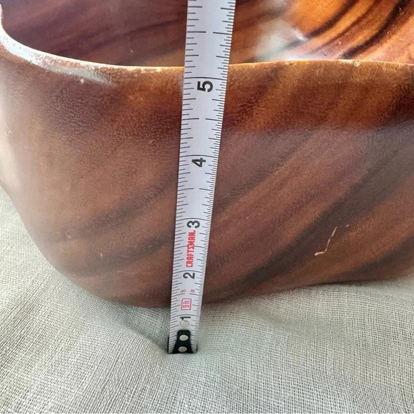 Vintage Extra Large Hexagon Scalloped Edge Carved Wooden Bowl - Picture 9 of 14